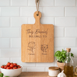 Personalised Simple Line Drawing Pattern Wooden Bamboo Reversible Cheese Charcuterie Cutting Board with Grip Cooking Tool Birthday Gift for Family