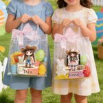 Personalized Cartoon Cowboy Cowgirl Clear Tote Bag with Bow Ribbon and Name Outdoor Activities Essential Birthday Gift for Boys Girls