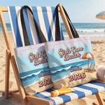 Personalized Girls Gone Beach Large Capacity Tote Bag with Name and Year Summer Vacation Beach Party Gift for Besties Women