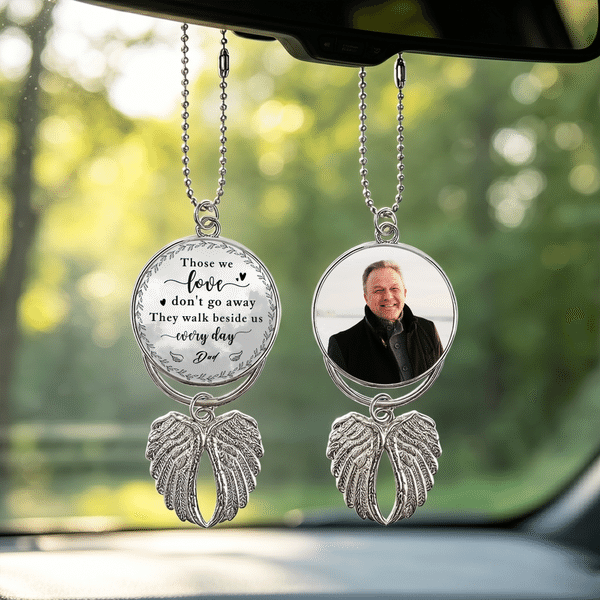 Personalised Heart Wings Photo Car Hanging Ornament with Nickname Loss of Loved Ones Sympathy Memorial Gift for Family Mom Dad