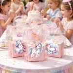 Personalized Fantasy Unicorn Transparent Gift Bag with Bow Ribbon and Text Daily Use Birthday Party Gift for Kid Girl Daughter