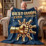 Personalized Best Dad Ever Fist Bump Soft Throw Blanket with Names and Title Home Decor Father's Day Gift for Dad Grandpa