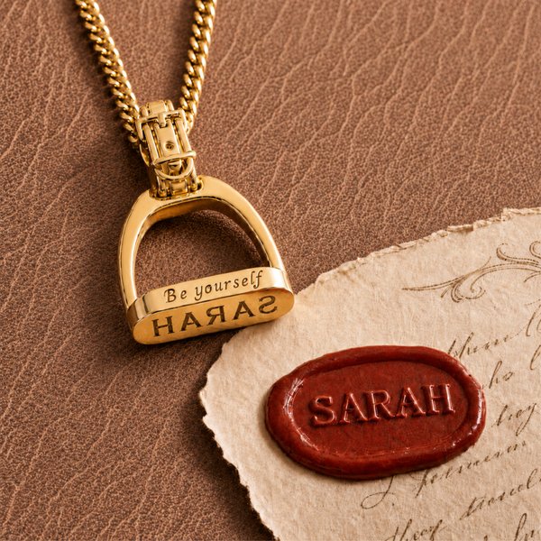 Personalized Equestrian Stirrup Hidden Signet Necklace with Engraved Name and Text Minimalist Jewelry Anniversary Birthday Gift for Horse Lovers