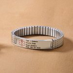 Personalized Men's Medical Emergency ID Alert Stretch Bracelet with Engraved Text Birthday Gift for Epilepsy Diabetes Allergy Patient