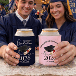 Personalised Graduation Cap PVC Can Cooler Cup Sleeve with Name and Year Graduation Party Ceremony Gift for Graduates