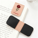 Personalized Birthstone Birth Flower Magnetic PU Leather Bookmark Clip with Name Reading Accessory Daily Use Birthday Gift for Women Book Lovers