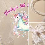 Personalized Fantasy Unicorn Transparent Gift Bag with Bow Ribbon and Text Daily Use Birthday Party Gift for Kid Girl Daughter
