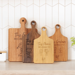 Personalised Simple Line Drawing Pattern Wooden Bamboo Reversible Cheese Charcuterie Cutting Board with Grip Cooking Tool Birthday Gift for Family