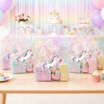Personalized Fantasy Unicorn Transparent Gift Bag with Bow Ribbon and Text Daily Use Birthday Party Gift for Kid Girl Daughter