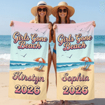 Personalisierte Mädchen Gone Beach schnell trocken überdimensioniert Strandtuch mit Namen und Jahr Sommer Strand Party Geburtstag Geschenk für Frauen Mädchen