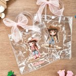 Personalized Cartoon Cowboy Cowgirl Clear Tote Bag with Bow Ribbon and Name Outdoor Activities Essential Birthday Gift for Boys Girls