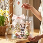 Personalized Cartoon Cowboy Cowgirl Clear Tote Bag with Bow Ribbon and Name Outdoor Activities Essential Birthday Gift for Boys Girls