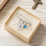 Alfiler de santo católico personalizado con inicial Joyería delicada Confirmación Recuerdo Comunión Bautizo Regalo para católicos