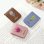 Personalized Birthstone Birth Flower Magnetic PU Leather Bookmark Clip with Name Reading Accessory Daily Use Birthday Gift for Women Book Lovers