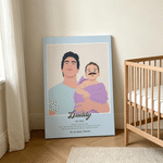 Personalized Hand Drawn Pixar Style Photo Canvas Paints with Name Warm Minimalist Wall Displays Ship from USA Father's Day Gift for New Dad Mom
