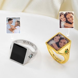 Personalised Birthstones Heat-Activated Hidden Photo Sterling Silver Ring with Text Memorable Jewellery Birthday Anniversary Gift for Couple Mother