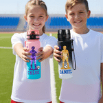 Personalized Soccer Character Silhouette Name Gradient Sports Water Bottle with Flip Top Lid and Strap Gym Birthday Gift for Kid Teenager Soccer Lover