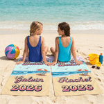 Personalisierte Mädchen Gone Beach schnell trocken überdimensioniert Strandtuch mit Namen und Jahr Sommer Strand Party Geburtstag Geschenk für Frauen Mädchen