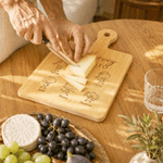 Personalised Simple Line Drawing Pattern Wooden Bamboo Reversible Cheese Charcuterie Cutting Board with Grip Cooking Tool Birthday Gift for Family