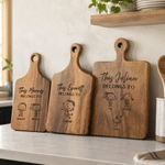 Personalised Simple Line Drawing Pattern Wooden Bamboo Reversible Cheese Charcuterie Cutting Board with Grip Cooking Tool Birthday Gift for Family