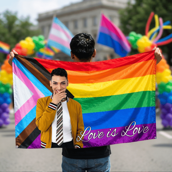 Personalized Multicolor LGBTQ Rainbow Flag with Photo and Text Party Decor Pride Month Pride Parade Community Gift for Couple LGBTQ Pride