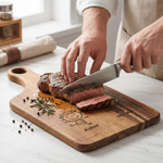 Personalised Simple Line Drawing Pattern Wooden Bamboo Reversible Cheese Charcuterie Cutting Board with Grip Cooking Tool Birthday Gift for Family