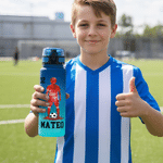 Personalized Soccer Character Silhouette Name Gradient Sports Water Bottle with Flip Top Lid and Strap Gym Birthday Gift for Kid Teenager Soccer Lover