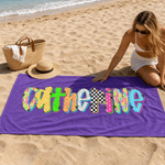 Asciugamano da spiaggia in microfibra ad asciugatura rapida con nome personalizzato a scacchiera multicolore Regalo di compleanno estivo per amici e famiglia