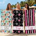 Personalized Colorful Star Oversized Quick Dry Microfiber Beach Towel with Name Beach Pool Party Birthday Gift for Girls Friends