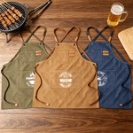 Personalised Grill-Themed Canvas Apron with Name amd Text Daily Use Father's Day Birthday Gift for Dad Grandpa BBQ Lovers