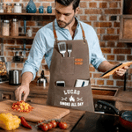 Personalised Grill-Themed Canvas Apron with Name amd Text Daily Use Father's Day Birthday Gift for Dad Grandpa BBQ Lovers