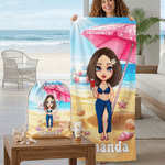 Serviette de plage personnalisée en microfibre à séchage rapide avec nom et sac à cordon Cadeau d'anniversaire pour enfant adulte