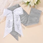 Personalised Luxury Satin Bow Faux Rhinestones Adjustable Sash with Glitter Text Bridal Shower Bachelorette Party Gift for Bride to Be