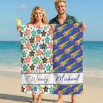 Personalized Colorful Star Oversized Quick Dry Microfiber Beach Towel with Name Beach Pool Party Birthday Gift for Girls Friends