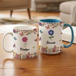 Personlig mångfärgad akvarell födelseblomma namn 11 oz 15 oz keramikmugg med underlägg daglig användning hemma på kontoret födelsedagspresent till henne