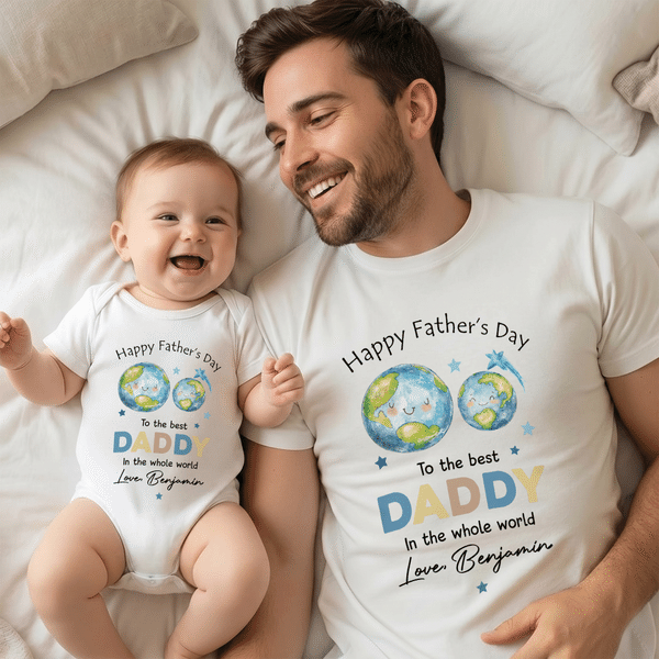 Gepersonaliseerde Happy Father's Day 100% Katoenen Baby Bodysuit T-shirt Matching Outfit met Naam Vaderdagcadeau voor Papa Baby