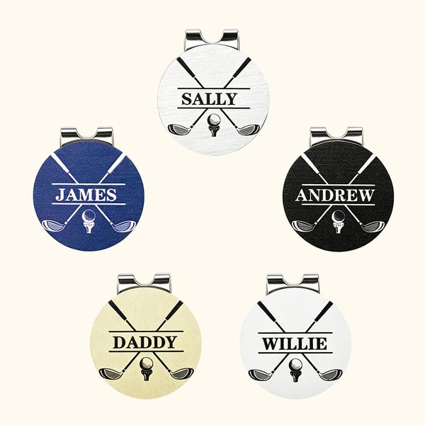 Personalisierter Magnetischer Golf Hutclip mit Namen und Golfschläger-Muster Premium Golfball Marker-Clip Zubehör Geschenk für Golfer Sportliebhaber