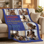 Couverture personnalisée multicolore avec texte et photos pour la maison Cadeau de fête des pères pour le père et le grand-père