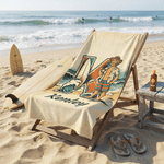 Personalized Surfing Cartoon Character Quick Dry Oversized Beach Towel with Name Summer Beach Party Birthday Gift for Surfing Lovers Couples