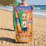 Serviette de plage personnalisée en microfibre à séchage rapide avec nom et sac à cordon Cadeau d'anniversaire pour enfant adulte