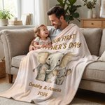 Personlig Vår første farsdag Animal Family Soft Throw-teppe med navn og år Hjemmeinnredning Farsdagsgave til ny pappa Nyfødt