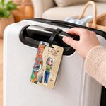 Personalisierter Kofferanhänger mit Cartoon-Figur Namen | Reisesticker-Design | Reisezubehör | Geburtstag Geschenk für Weltenbummler Freunde Familie