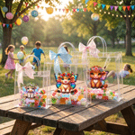 Personalizada Nacimiento Flor Mariposa Alas Lindo Highland Vaca Bolsa de Regalo con Nombre y Lazo Rosa Azul Cinta Uso Diario Regalo de Cumpleaños para Niñas Niños