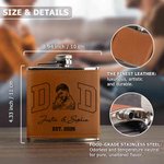 Henkilökohtainen Photo Design 6 oz ruostumattomasta teräksestä valmistettu likööri Hip Flask, jossa on PU-nahkainen kansi ja nimi Isänpäivä Syntymäpäivälahja miehelle