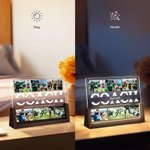Gepersonaliseerde voetbal acryl LED lamp met 6 foto’s tekst en houten basis - cadeau voor coaches en sportliefhebbers