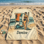 Personalized Surfing Cartoon Character Quick Dry Oversized Beach Towel with Name Summer Beach Party Birthday Gift for Surfing Lovers Couples