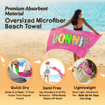 Asciugamano da spiaggia in microfibra ad asciugatura rapida con nome personalizzato a scacchiera multicolore Regalo di compleanno estivo per amici e famiglia