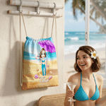 Personalizzato Cartoon Character Drawstring Zaino da spiaggia con nome Festa di compleanno in spiaggia per bambino adulto