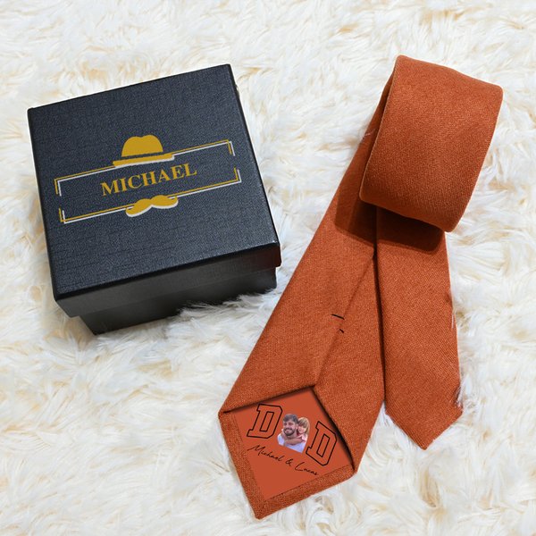 Personalized Multicolour Classic Dad Photo Necktie with Text and Gift Box Anniversary Father's Day Gift for Dad Husband