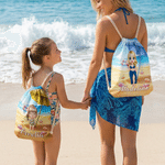 Personalizzato Cartoon Character Drawstring Zaino da spiaggia con nome Festa di compleanno in spiaggia per bambino adulto